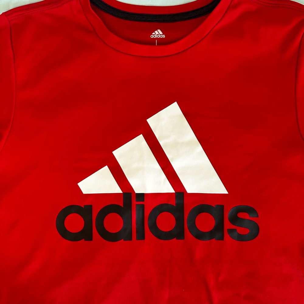 adidas Youth Red Tee with White and Black Logo